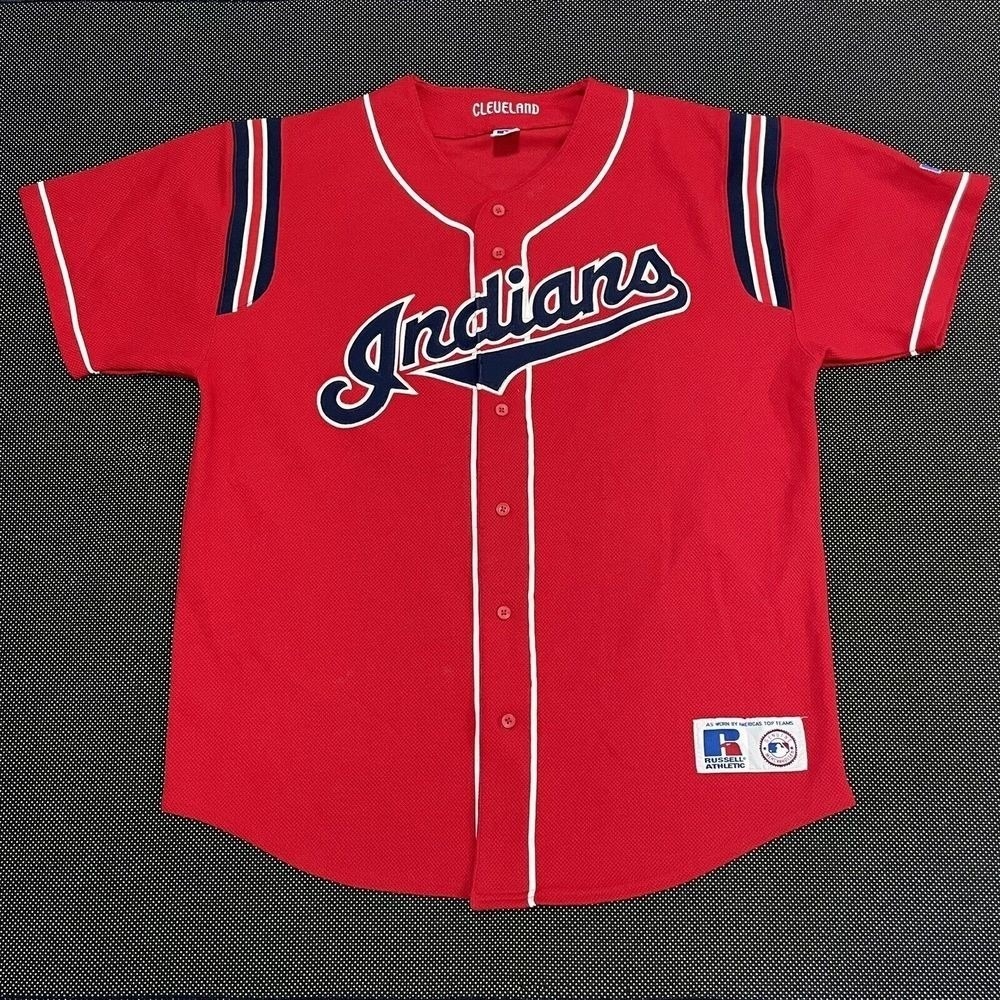 Vintage MLB Cleveland Indians Red Sewn Russell Athletic Jersey Men's L